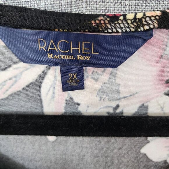 Rachel Roy Women's Black Stella Floral Print Belted Cocktail Midi Dress Size 2X - Picture 7 of 10